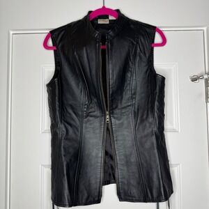 NEWPORT NEWS Vintage 90s 100% Leather Vest Lace Up Sides Two-Way Zipper Size 8